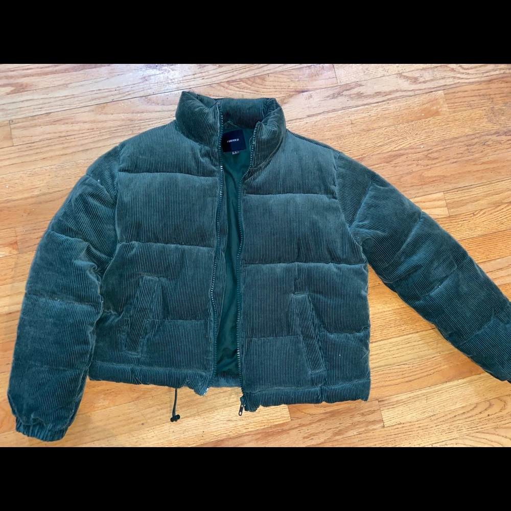Green puffer coat